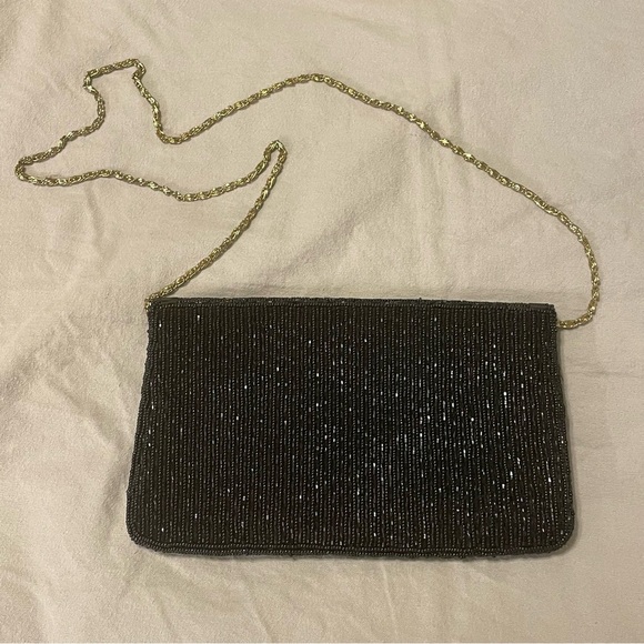 LA REGALE Vintage Beaded Envelope Clutch Gold Chain Evening Party Bag Purse - Picture 2 of 6